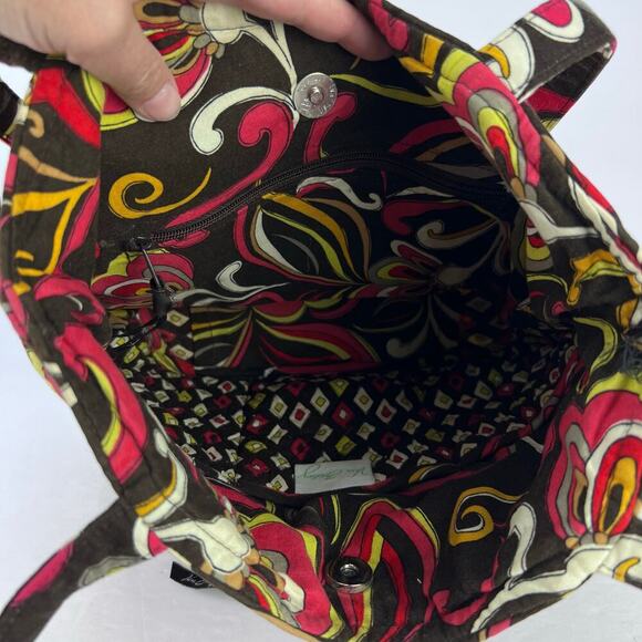 2 Piece Vera Bradley Retired Puccini Shopping Tote & Wallet Brown Yellow Red - Picture 6 of 14